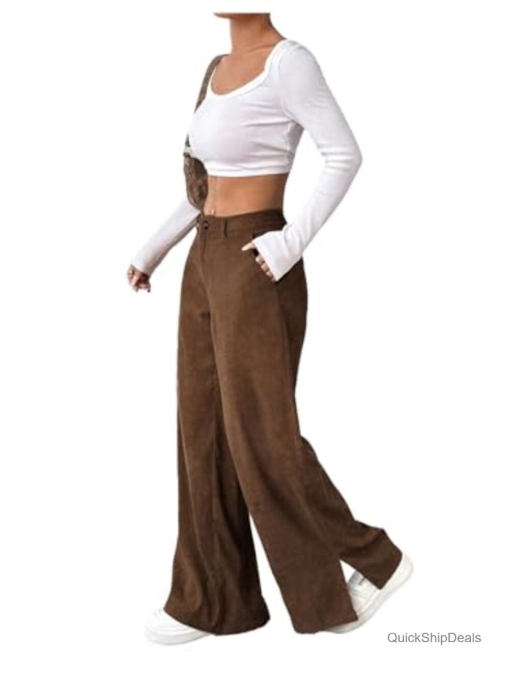 SweatyRocks Corduroy Wide Leg Baggy Pants Low Waist Split Trousers